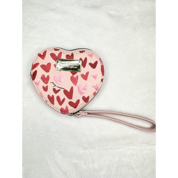 Juicy Couture Handbags - Juicy Couture Heart Wristlet Coin Purse Wallet Pink Red Hearts Zip Around Pouch